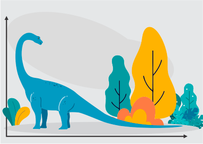 Ilustração de um dinossauro olhando sua cauda