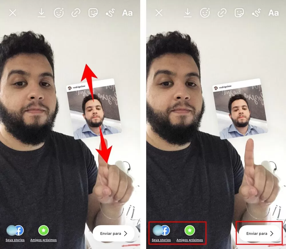 Homem na tela de um celular explicando como fazer um react para o instagram story